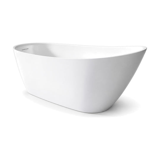 SANIKB D-8382 - white single-slipper freestanding soaking tub with a rim sweeping up to one raised backrest end