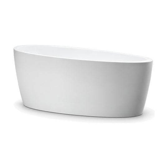 SANIKB D-8350 - white egg-shaped single-slipper freestanding tub with a rim sloping up to the broad backrest end