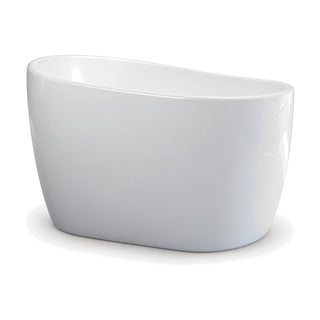 SANIKB D-8331 - compact white single-slipper freestanding soaking tub with an egg-shaped plan and raised backrest
