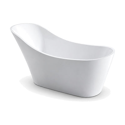 SANIKB D-8073 - white high-back slipper freestanding tub with a steeply raked backrest end and a narrow base