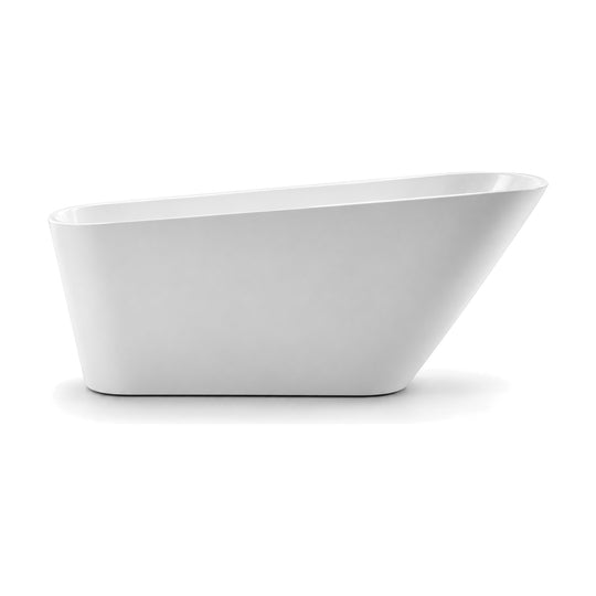 SANIKB D-8065 - white acrylic freestanding slipper tub with steeply raked backrest end and near-vertical foot end