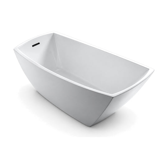 SANIKB D-8078 - white faceted slipper soaking tub with cushion-shaped plan, raised backrest and black slotted overflow