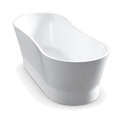 SANIKB D-8055 - gloss white slipper tub on plinth base with thin rim stepping down in an S-curve at mid-length