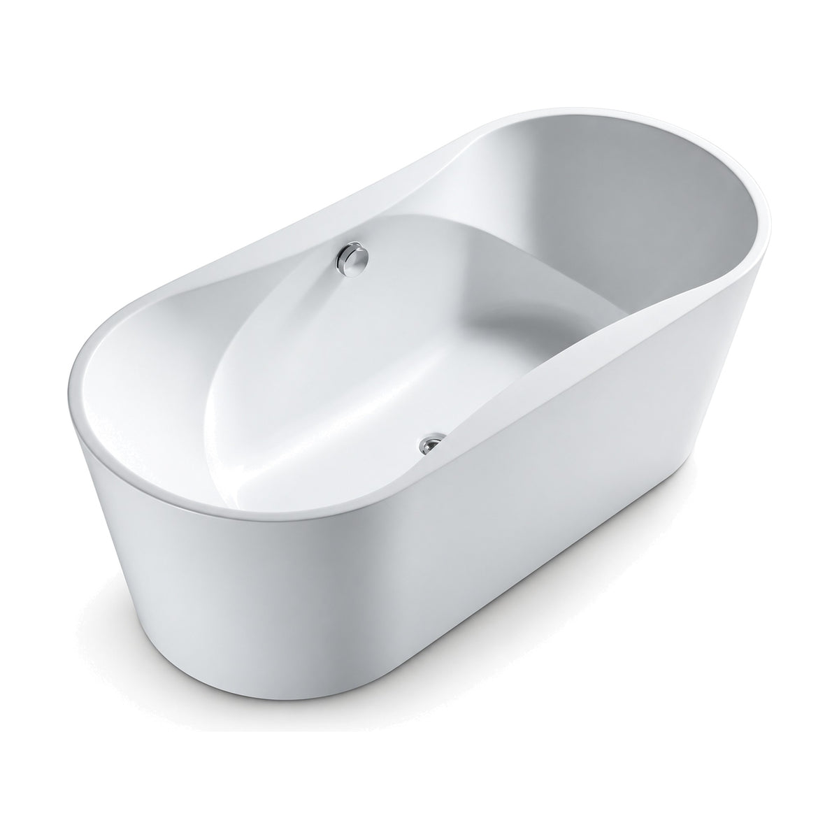 SANIKB FT035 - gloss white oval slipper freestanding tub with rim sweeping up to one raised end and sculpted interior