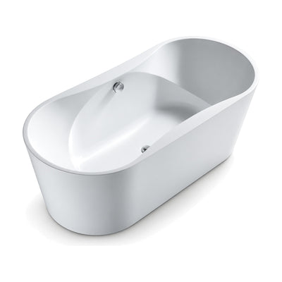 SANIKB FT035 - gloss white oval slipper freestanding tub with rim sweeping up to one raised end and sculpted interior