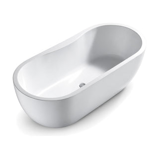 SANIKB FT043 - gloss white oval slipper freestanding tub with thin rim curving up to one raised end