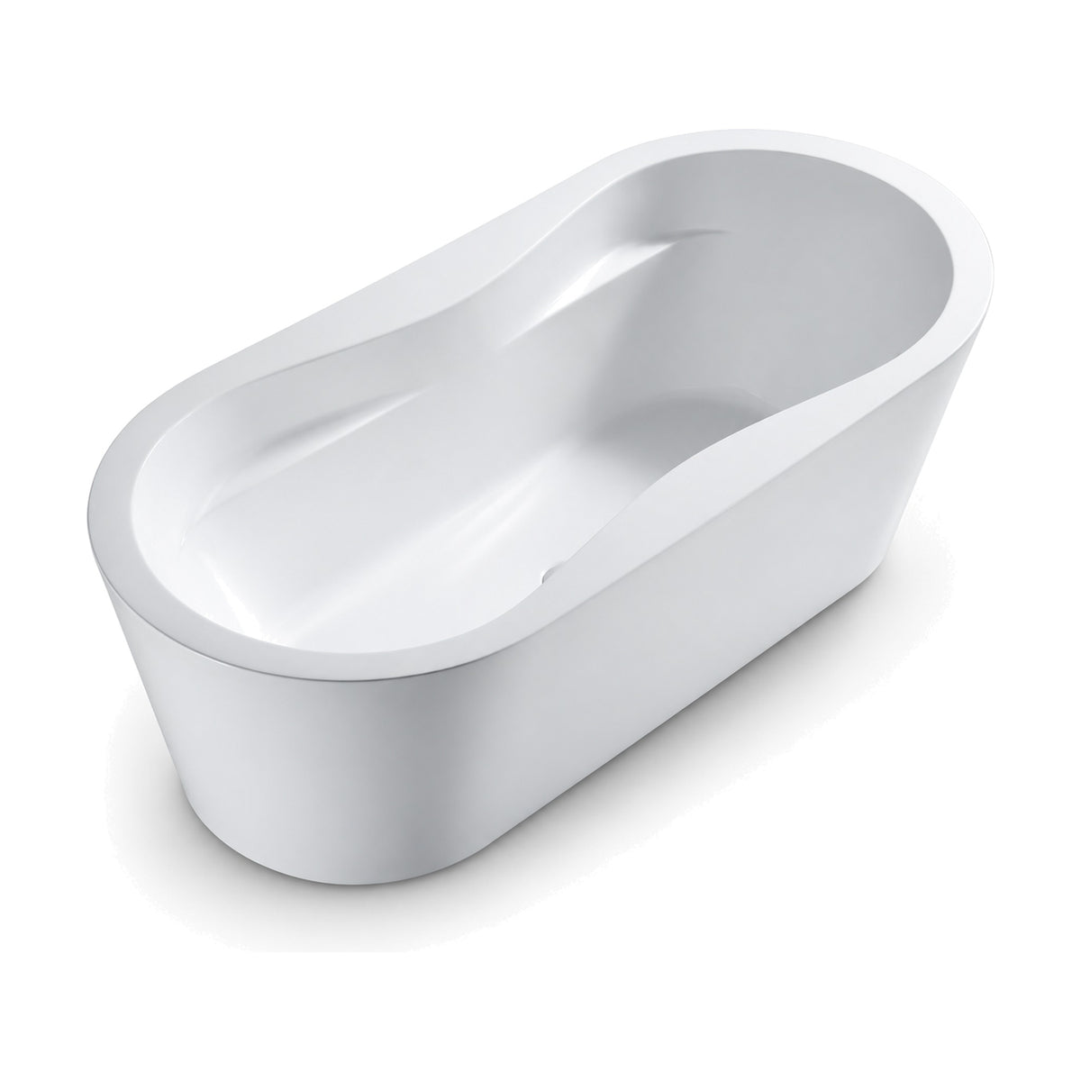 SANIKB FT044 - long gloss white slipper freestanding tub with wide flat rim at the low end and tall raised backrest