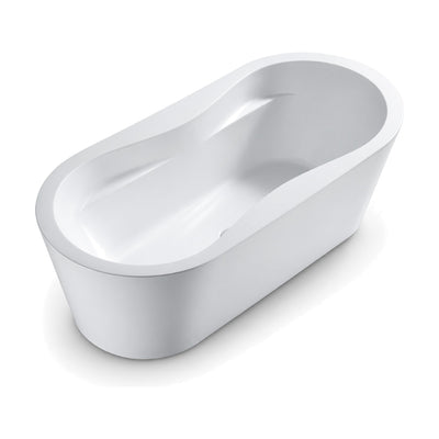SANIKB FT044 - long gloss white slipper freestanding tub with wide flat rim at the low end and tall raised backrest