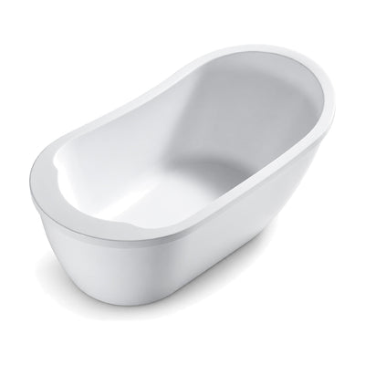 SANIKB FT056 - white 60 inch slipper soaking tub with broad flat rim widening into a notched ledge at the low end