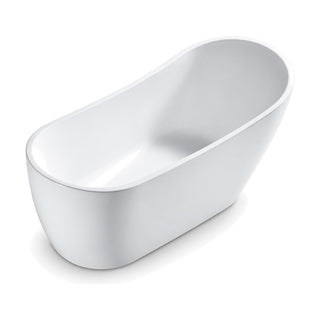 SANIKB FT057/FT058 - white single slipper freestanding soaking tub with one raised backrest end, slim rim and flat oval base