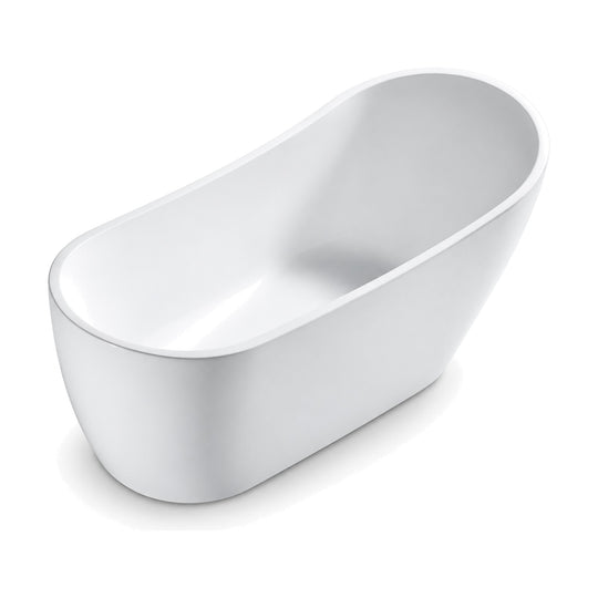 SANIKB FT057/FT058 - white single slipper freestanding soaking tub with one raised backrest end, slim rim and flat oval base