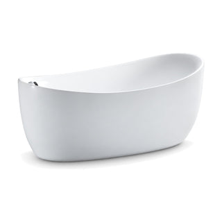 SANIKB FT060–FT065 - gloss white single slipper freestanding tub with a high rounded backrest and slim rim