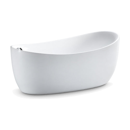 SANIKB FT060–FT065 - gloss white single slipper freestanding tub with a high rounded backrest and slim rim