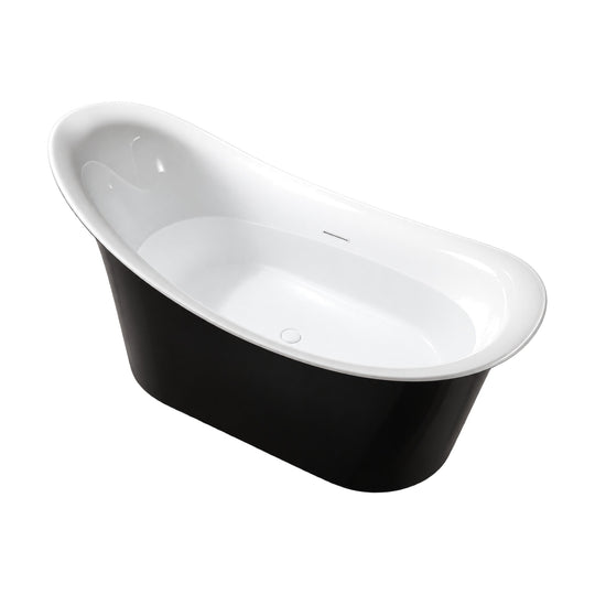 SANIKB D-8025 - black double slipper freestanding tub with white interior, rolled rim and one taller end