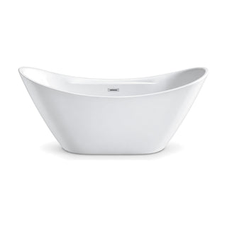 SANIKB FT054 - gloss white double slipper freestanding soaking tub with raised ends and chrome overflow