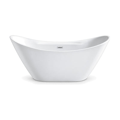 SANIKB FT054 - gloss white double slipper freestanding soaking tub with raised ends and chrome overflow