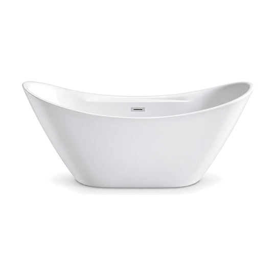 SANIKB FT054 - gloss white double slipper freestanding soaking tub with raised ends and chrome overflow