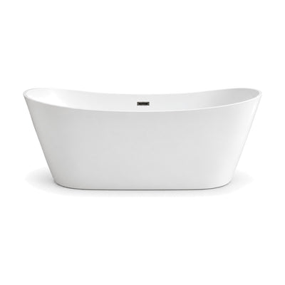 SANIKB FT073/FT074 - white oval double slipper freestanding tub with raised ends, slim rim and dark overflow cover
