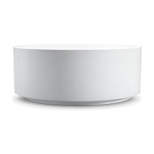 SANIKB D-8028 - gloss white round cylinder freestanding tub with vertical walls, a slim rim and a recessed plinth base