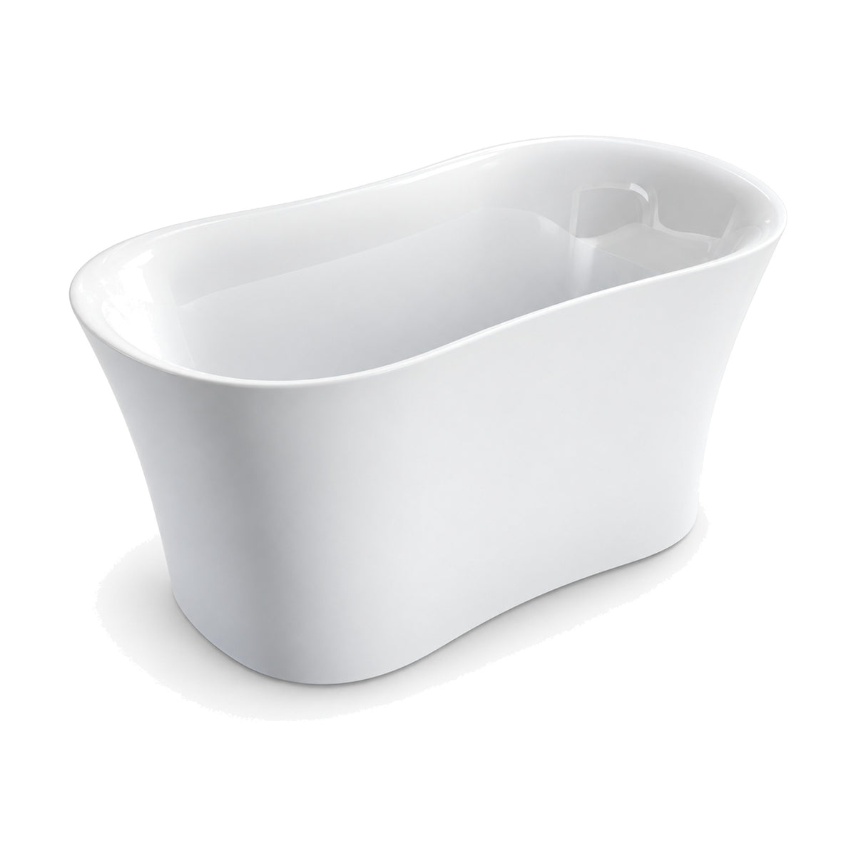 SANIKB D-8332 - glossy white compact freestanding soaking tub with a waisted plan and built-in seat at one end