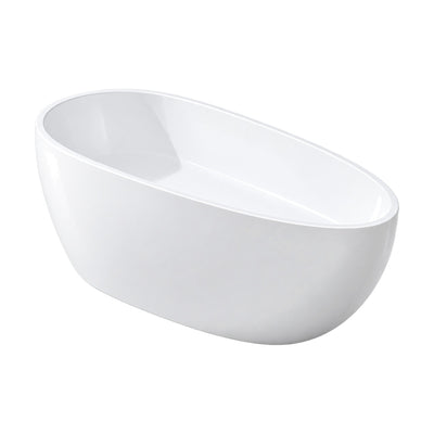 SANIKB D-8317 - white egg-shaped acrylic freestanding bathtub, wider at the backrest end, with a slim level rim
