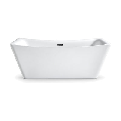 SANIKB FT053 - white boat-style acrylic freestanding bathtub with flared walls and a rim raised at both ends