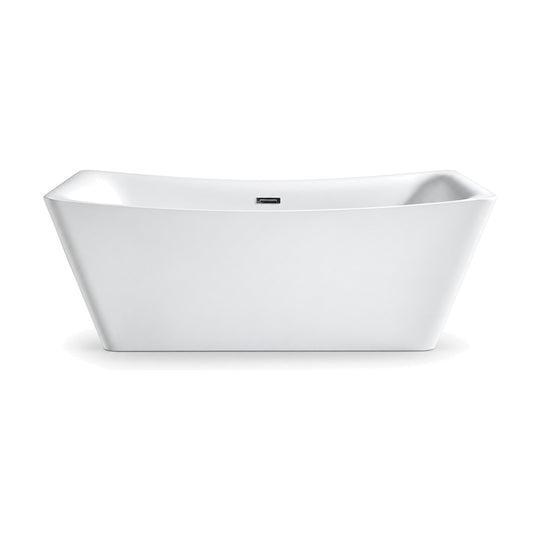 SANIKB FT053 - white boat-style acrylic freestanding bathtub with flared walls and a rim raised at both ends
