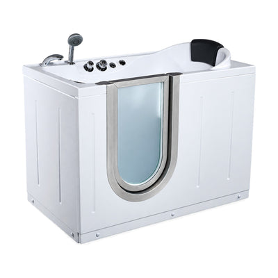 SANIKB BG-304 - white walk-in whirlpool tub with inward-opening frosted glass door, reclined seat and black headrest