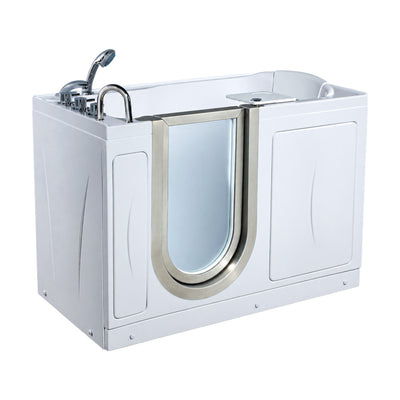SANIKB BG-316 - gloss white walk-in whirlpool and air tub with U-shaped glass door, sloped seat back and curved spout