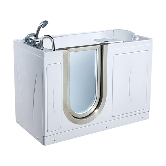 SANIKB BG-316 - gloss white walk-in whirlpool and air tub with U-shaped glass door, sloped seat back and curved spout