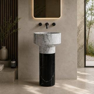 Carrara White Marble Cylindrical Pedestal Basin