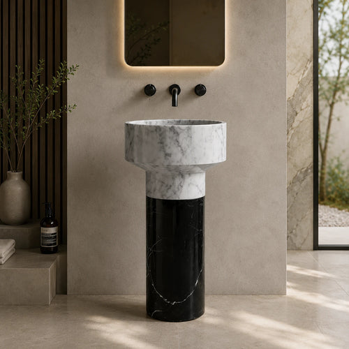 Carrara White Marble Cylindrical Pedestal Basin — SANIKB SP1063
