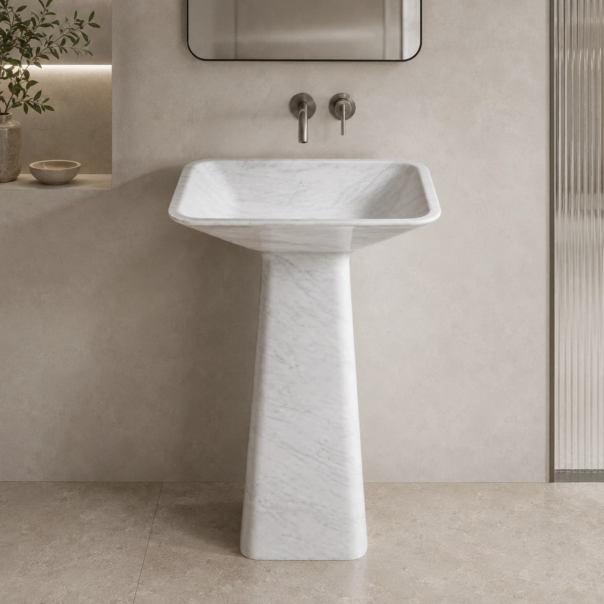 Carrara White Marble Flared Pedestal Basin