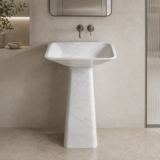 Carrara White Marble Flared Pedestal Basin