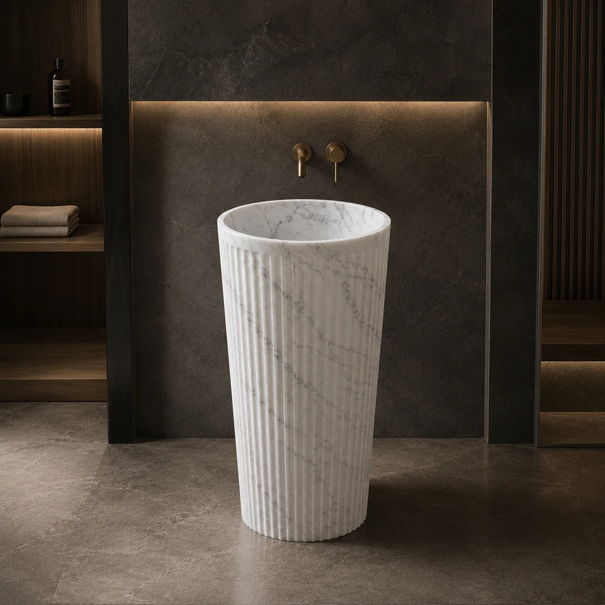Carrara White Marble Fluted Pedestal Basin