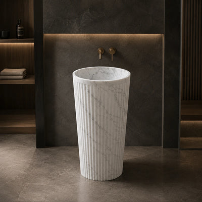 Carrara White Marble Fluted Pedestal Basin