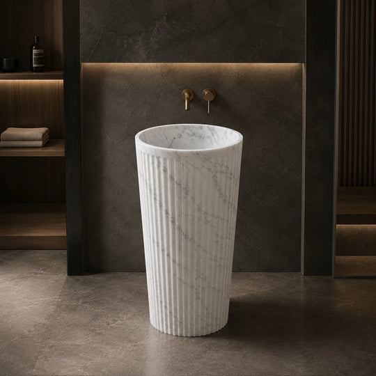 Carrara White Marble Fluted Pedestal Basin