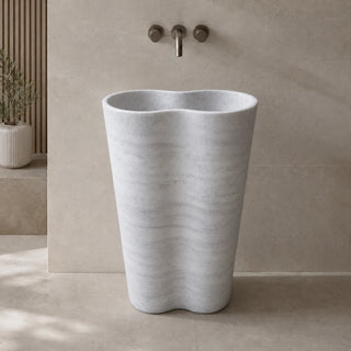 Carrara White Marble Hand-Carved Tapered Pedestal Basin
