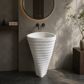 Carrara White Marble Hand-Carved Wide Pedestal Basin