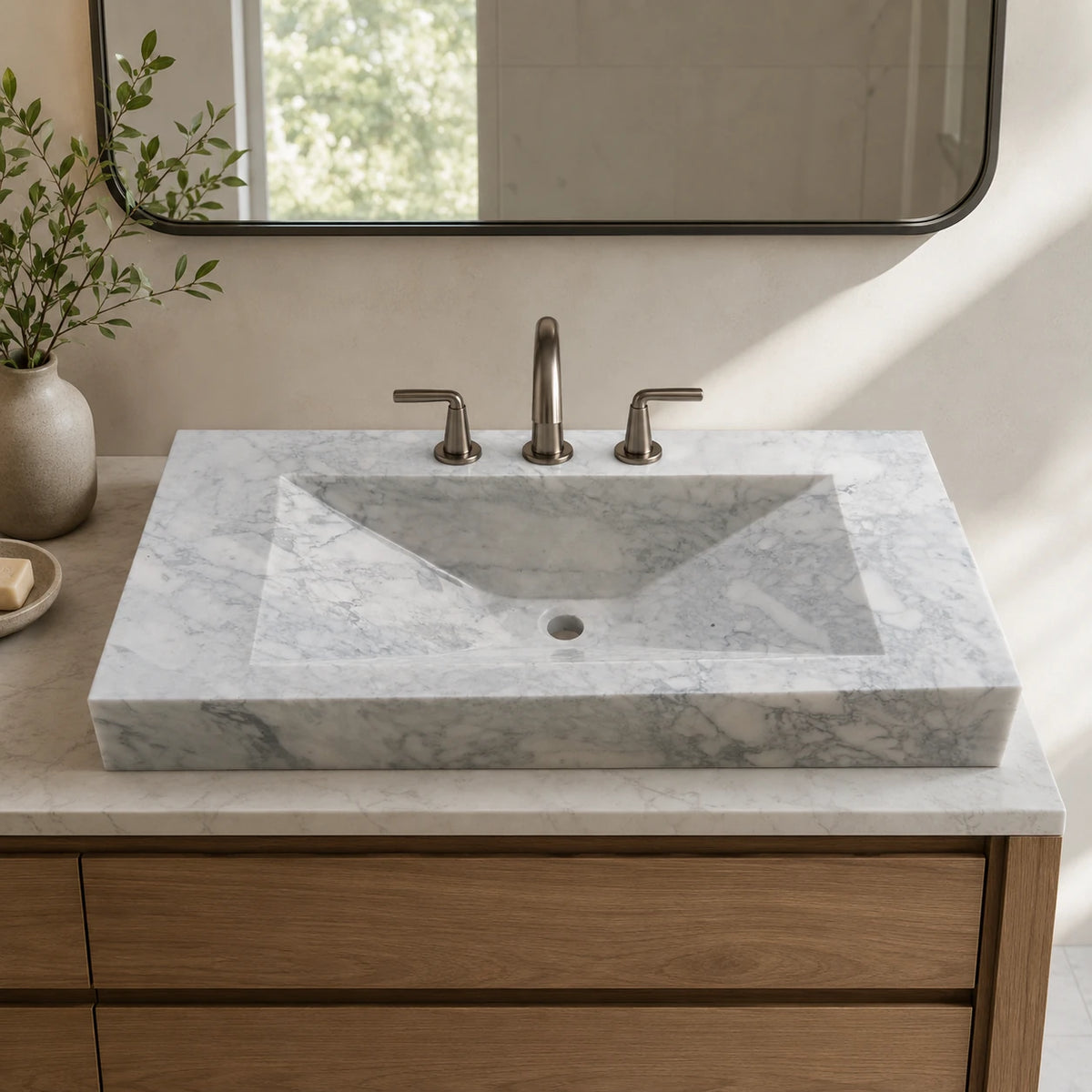 Carrara White Marble Oval Vessel Basin 39.8×18.9