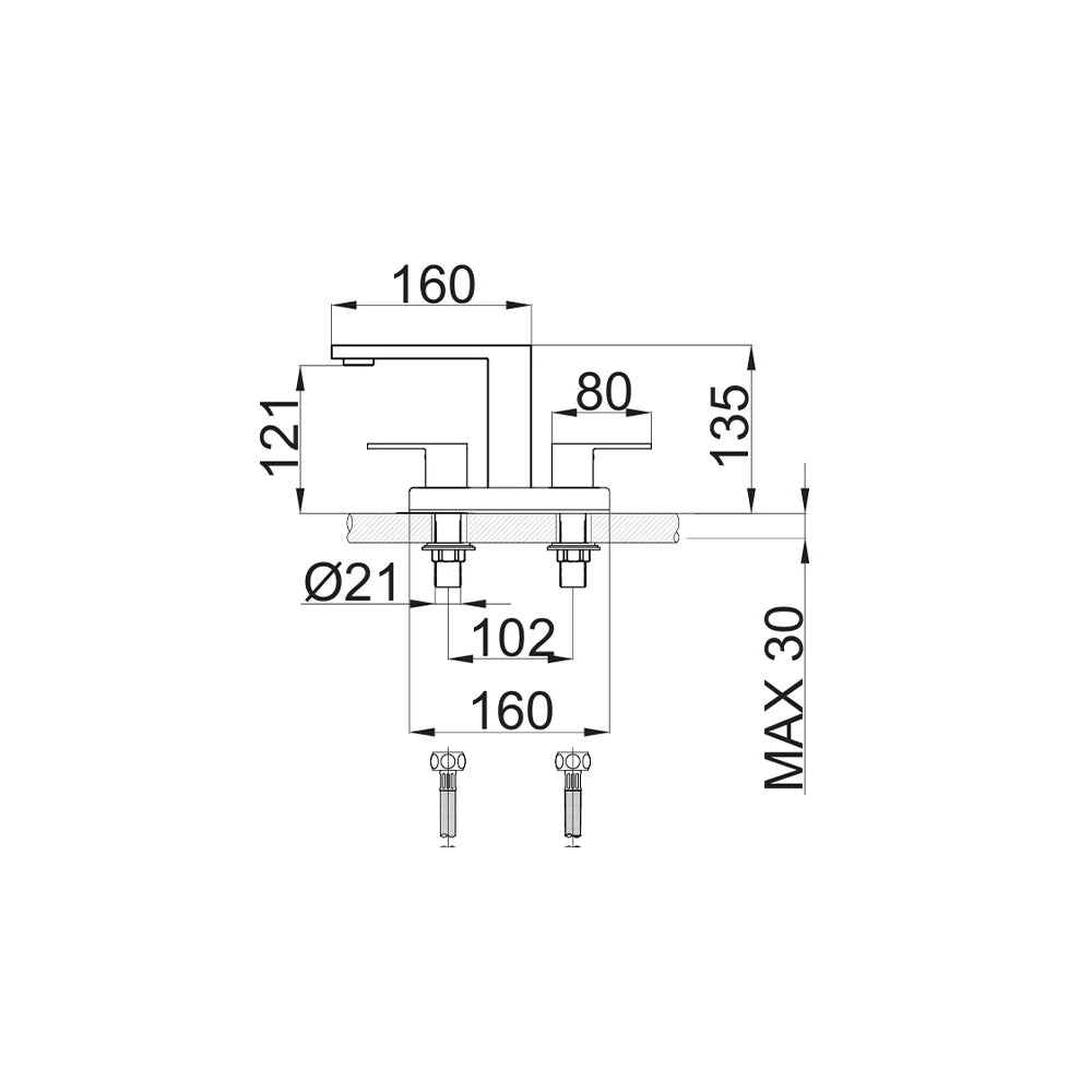 Dimensioned spec drawing for SANIKB FYF-01068 4-inch centerset bathroom basin faucet, 304 stainless steel