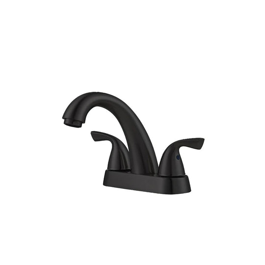 Matte Black 4-inch centerset bathroom basin faucet, 304 stainless steel, arched spout with two lever handles on a 4-inch base — SANIKB FYF-01069