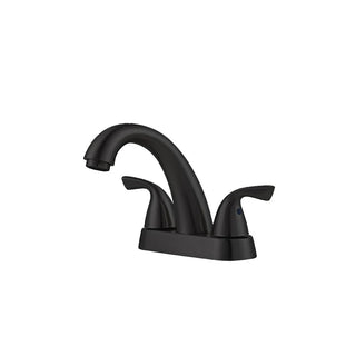 Matte Black 4-inch centerset bathroom basin faucet, 304 stainless steel, arched spout with two lever handles on a 4-inch base — SANIKB FYF-01069