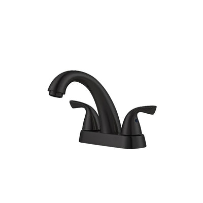 Matte Black 4-inch centerset bathroom basin faucet, 304 stainless steel, arched spout with two lever handles on a 4-inch base — SANIKB FYF-01069