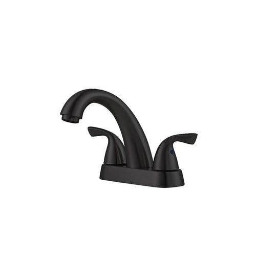 Matte Black 4-inch centerset bathroom basin faucet, 304 stainless steel, arched spout with two lever handles on a 4-inch base — SANIKB FYF-01069