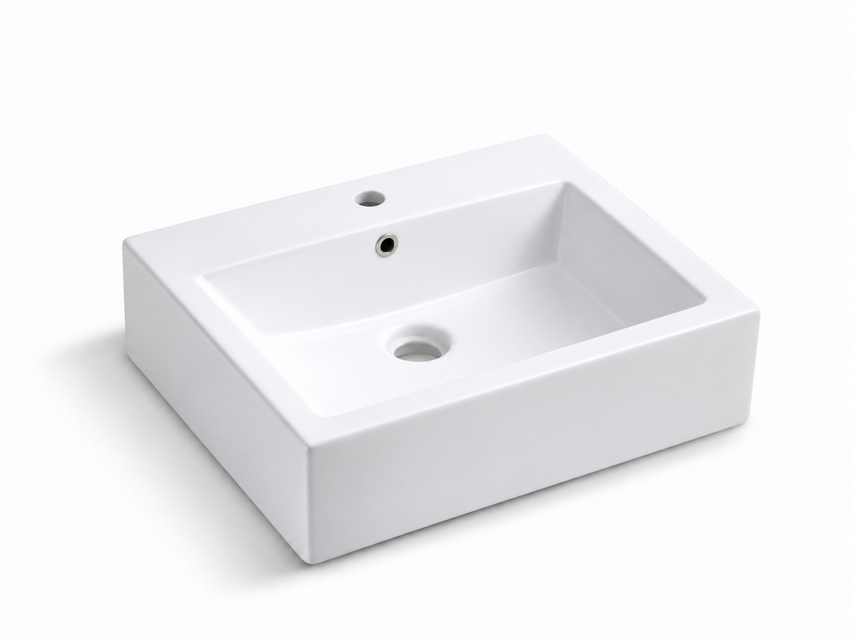 SANIKB D02 white ceramic basin, above-counter or wall-hung