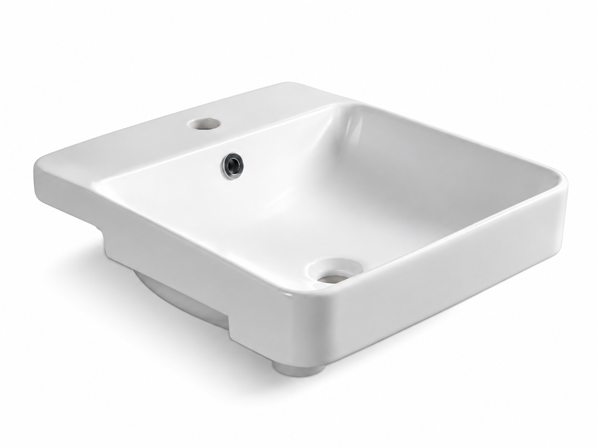 SANIKB D492B white semi-recessed ceramic basin