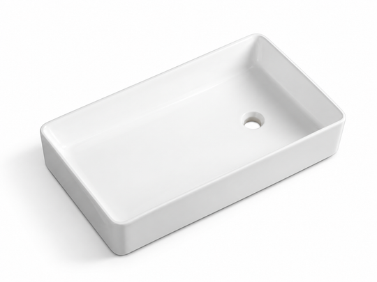 SANIKB D508 white rectangular ceramic basin with an end-offset floor opening