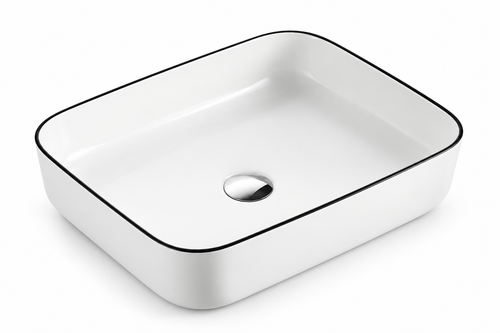 SANIKB SHY-8024BC white / black rim ceramic basin