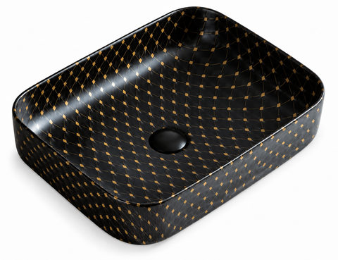 500 × 385 × 130 mm / Black / Gold Geometric Pattern